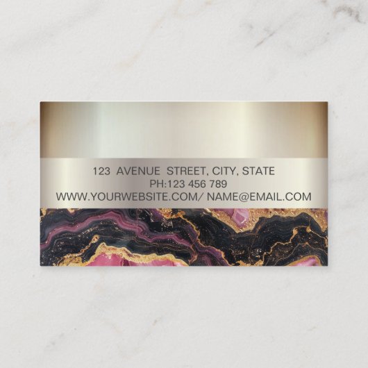 トレンディーエレガントストライプシルバーフレーム、バーガンディ大理石 名刺 (裏面)
