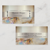 トレンディーエレガントストライプシルバーフレーム、パールマーブル 名刺 (正面/裏面)