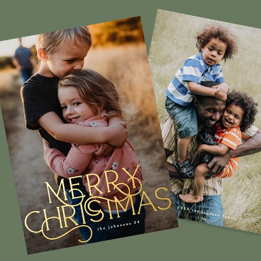 トレンディーエレガントタイポグラフィメリークリスマスフォト 箔シーズンカード