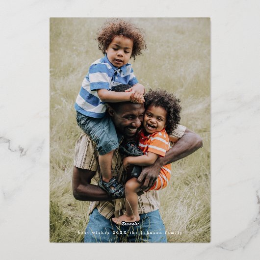 トレンディーエレガントタイポグラフィメリークリスマスフォト 箔シーズンカード (裏面)