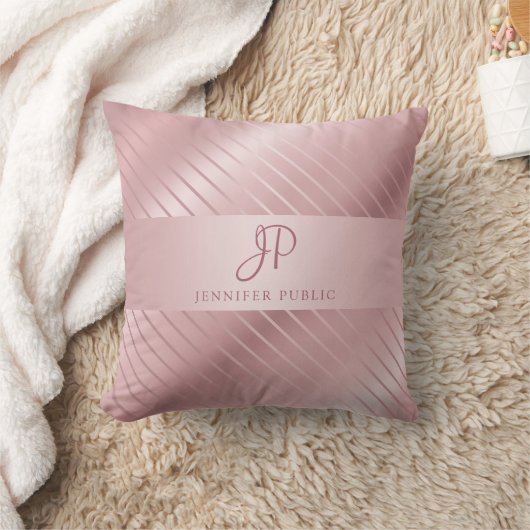 トレンディーエレガントバラ金ゴールドテンプレートモノグラムの クッション (ブランケット)