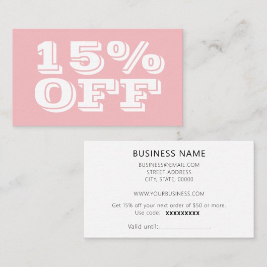 トレンディーエレガントパステルピンクモダン割引カード 割引カード (正面/裏面)