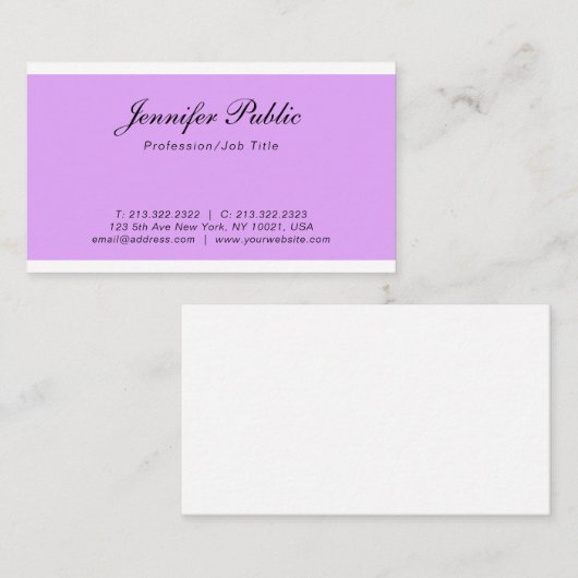 トレンディーエレガントパープルデザインモダンシンプルプレーン 名刺 (正面/裏面)