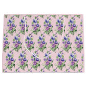 トレンディーエレガントパープルブルーフローラルパターン ラージペーパーバッグ (正面)