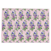 トレンディーエレガントパープルブルーフローラルパターン ラージペーパーバッグ (裏面)