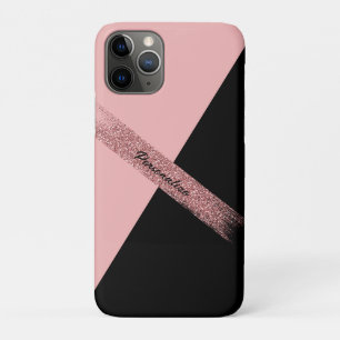 トレンディーエレガントピンクブラックグリッターシックグラム iPhone 11 PROケース