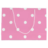 トレンディーエレガントピンクホワイト水玉模様テンプレート ラージペーパーバッグ (裏面)