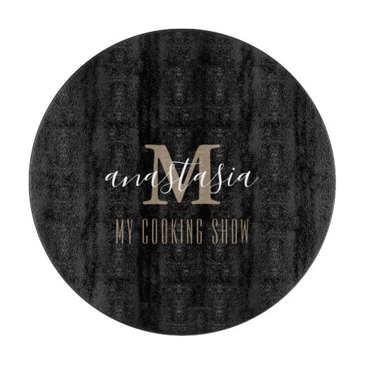 トレンディーエレガントブラックモノグラムラウンド カッティングボード (正面)