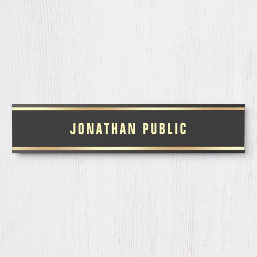 トレンディーエレガントブラック金ゴールド文字名モダンシンプル サインプレート (正面)