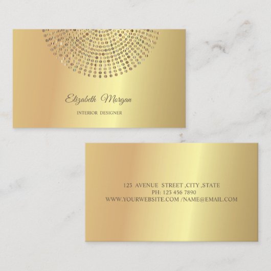 トレンディーエレガントプロフェッショナル、金ゴールドドット 名刺 (正面/裏面)