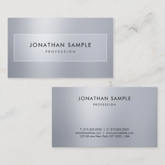 トレンディーエレガントミニマルモダン主義シルバールプレイン 名刺 (正面/裏面)