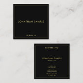 トレンディーエレガントモダンフェイク金ゴールド文字ブラックカスタム スクエア名刺 (正面/裏面)