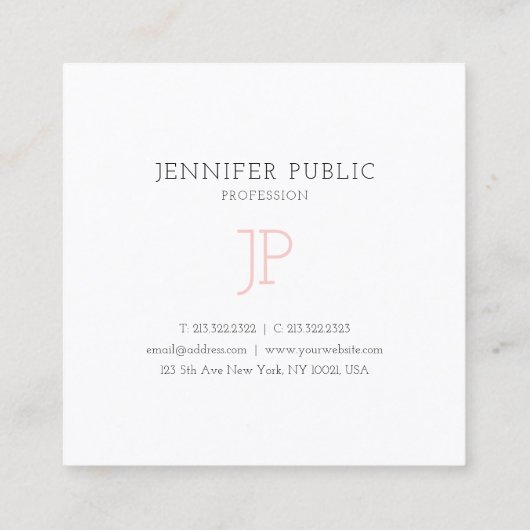トレンディーエレガントモノグラムお洒落デザインラグジュアリーモダン スクエア名刺 (裏面)