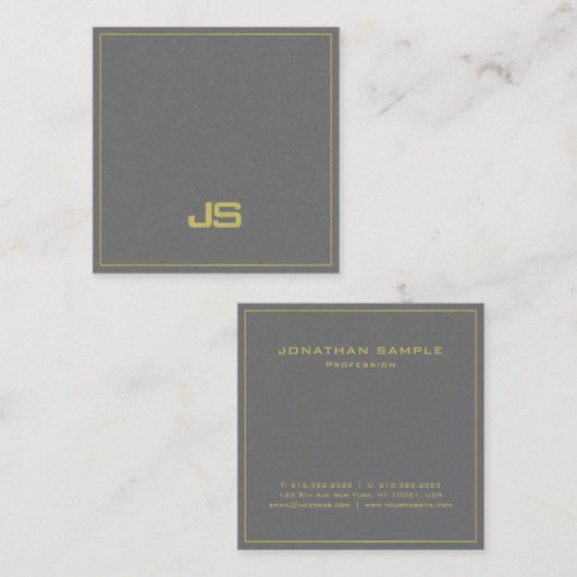 トレンディーエレガントモノグラムプレーンパールフィニッシュラグジュアリー スクエア名刺 (正面/裏面)