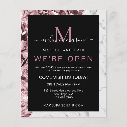 トレンディーエレガントリアリスティックピンクダイヤモンドホワイトマーブル チラシ (裏面)