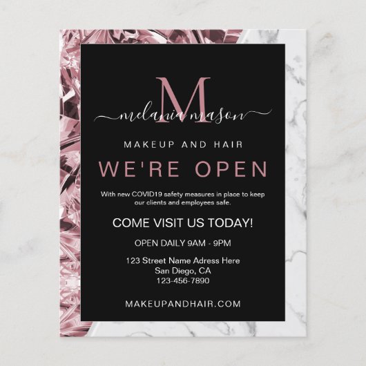 トレンディーエレガントリアリスティックピンクダイヤモンドホワイトマーブル チラシ (正面)