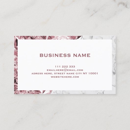 トレンディーエレガントリアリスティックピンクダイヤモンドホワイトマーブル 名刺 (裏面)