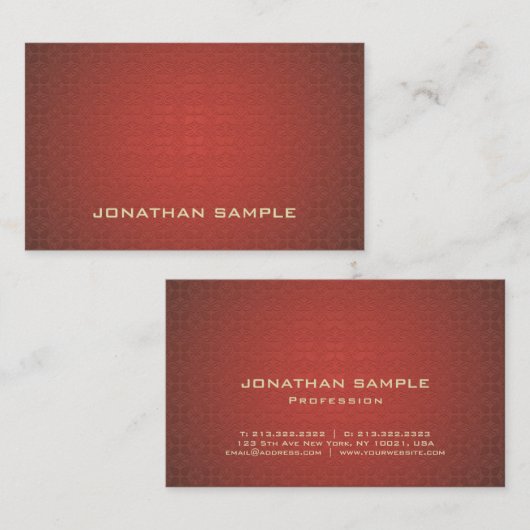 トレンディーエレガントレッドダマスク芸術的デザインラグジュアリー 名刺 (正面/裏面)