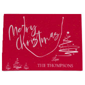 トレンディーエレガントレッド抽象芸術ツリーメリークリスマス ラージペーパーバッグ (正面)