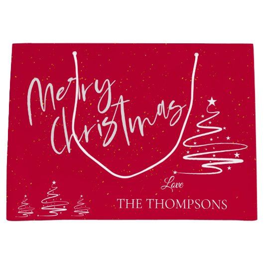 トレンディーエレガントレッド抽象芸術ツリーメリークリスマス ラージペーパーバッグ (正面)