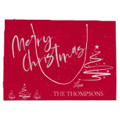 トレンディーエレガントレッド抽象芸術ツリーメリークリスマス ラージペーパーバッグ (裏面)