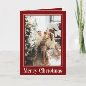 トレンディーエレガントレッド2写真ファミリーメリークリスマス シーズンカード (正面)