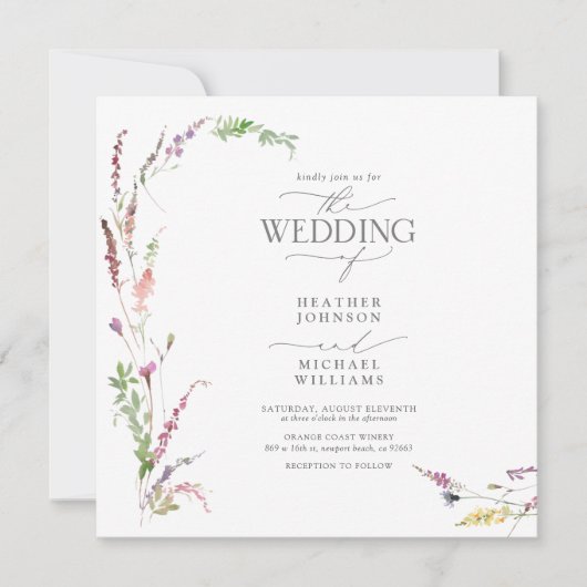 トレンディーエレガントワイルドフラワーフローラ結婚写真のInv 招待状 (正面)