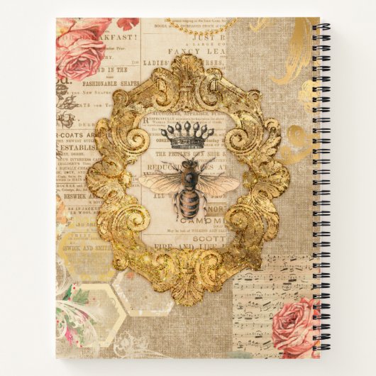 トレンディーエレガントヴィンテージコラージクイーンビー ノートブック (裏面)