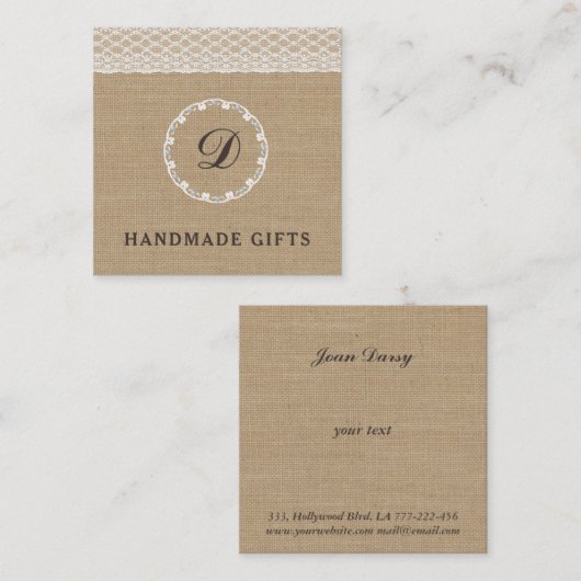 トレンディーエレガントヴィンテージバーラップレースモノグラム スクエア名刺 (正面/裏面)