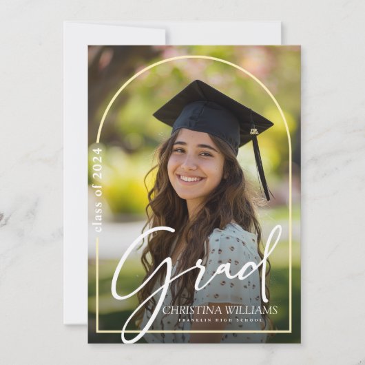 トレンディーエレガント大学院生スクリプト写真卒業 案内状 (正面)