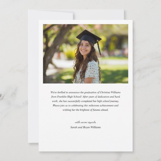 トレンディーエレガント大学院生スクリプト写真卒業 案内状 (裏面)