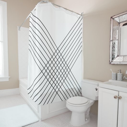 トレンディーエレガント幾何学的オン白 シャワーカーテン (インサイチュ)