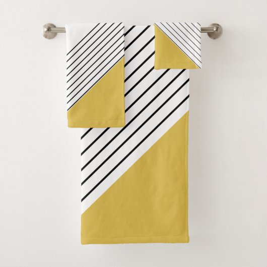 トレンディーエレガント幾何学的シックマスタードイエロー バスタオルセット (インサイチュ)