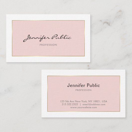 トレンディーエレガント手書きスクリプトピンク金ゴールドプレーン 名刺 (正面/裏面)