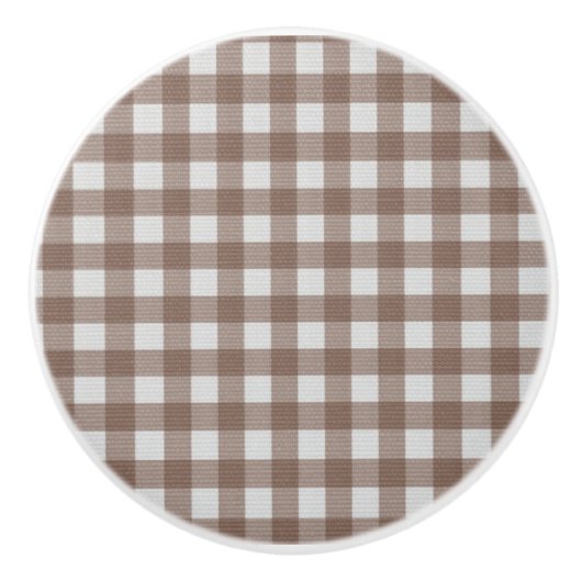 トレンディーエレガント素朴なタータンチェック格子茶色と白 セラミックノブ (正面)