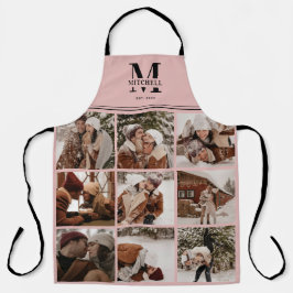 トレンディーエレガント赤面ピンクファミリーフォトコラージュ エプロン