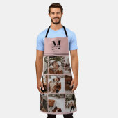 トレンディーエレガント赤面ピンクファミリーフォトコラージュ エプロン (着用した状態)