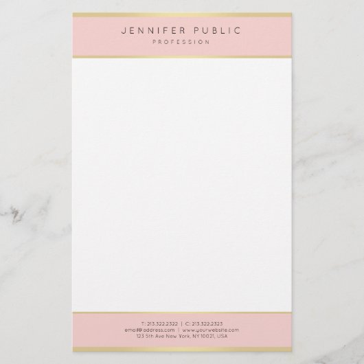 トレンディーエレガント赤面ピンク金ゴールドテンプレートモダン 便箋 (正面)