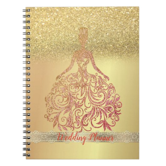 トレンディーエレガント金ゴールドグリッター《写真》ぼけ味、ドレス、レース ノートブック (正面)