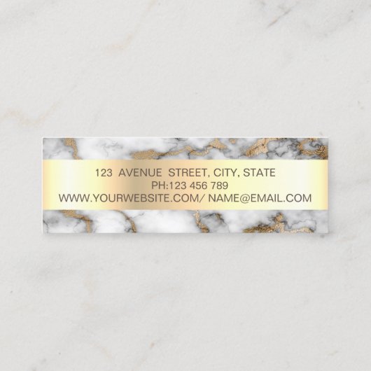 トレンディーエレガント金ゴールドストライプフレーム、白大理石 スキニー名刺 (裏面)
