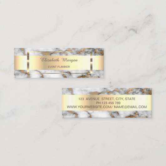 トレンディーエレガント金ゴールドストライプフレーム、白大理石 スキニー名刺 (正面/裏面)