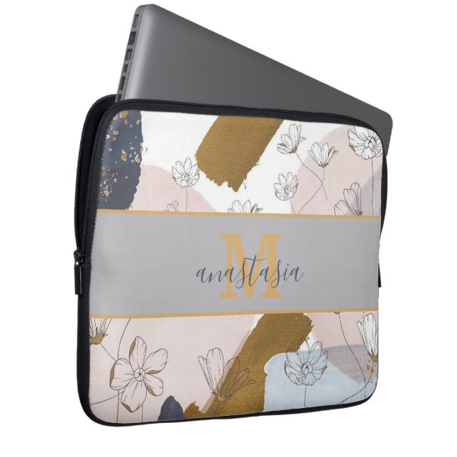 トレンディーエレガント金ゴールドピンク薄紫モノグラム ラップトップスリーブ (正面右)