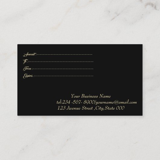 トレンディーエレガント金ゴールドフレーム、紙吹雪ブラック 割引カード (裏面)