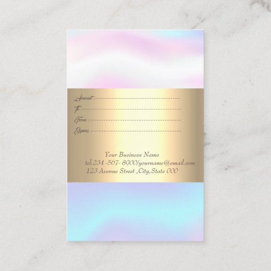 トレンディーエレガント金ゴールドフレーム、紙吹雪ホログラフィック 割引カード (裏面)