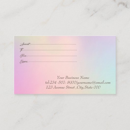 トレンディーエレガント金ゴールドフレーム、紙吹雪ホログラフィック 割引カード (裏面)