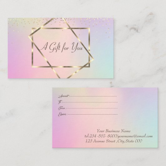 トレンディーエレガント金ゴールドフレーム、紙吹雪ホログラフィック 割引カード (正面/裏面)
