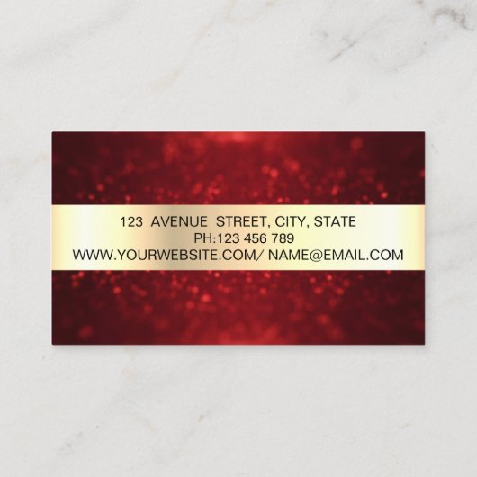 トレンディーエレガント金ゴールド幾何学模様、フレーム、赤《写真》ぼけ味 名刺 (裏面)