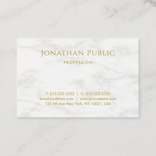 トレンディーエレガント金ゴールド文字ホワイトマーブルテンプレート 名刺 (裏面)