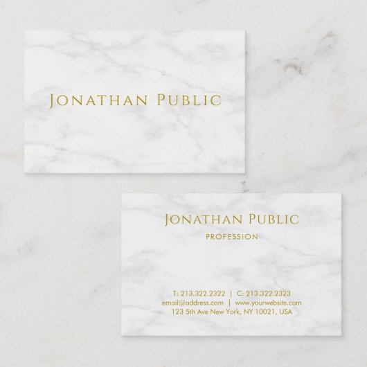 トレンディーエレガント金ゴールド文字ホワイトマーブルテンプレート 名刺 (正面/裏面)