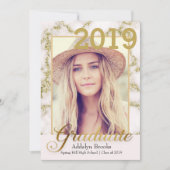 トレンディーエレガント金ゴールド白大理石の写真卒業 招待状 (正面)